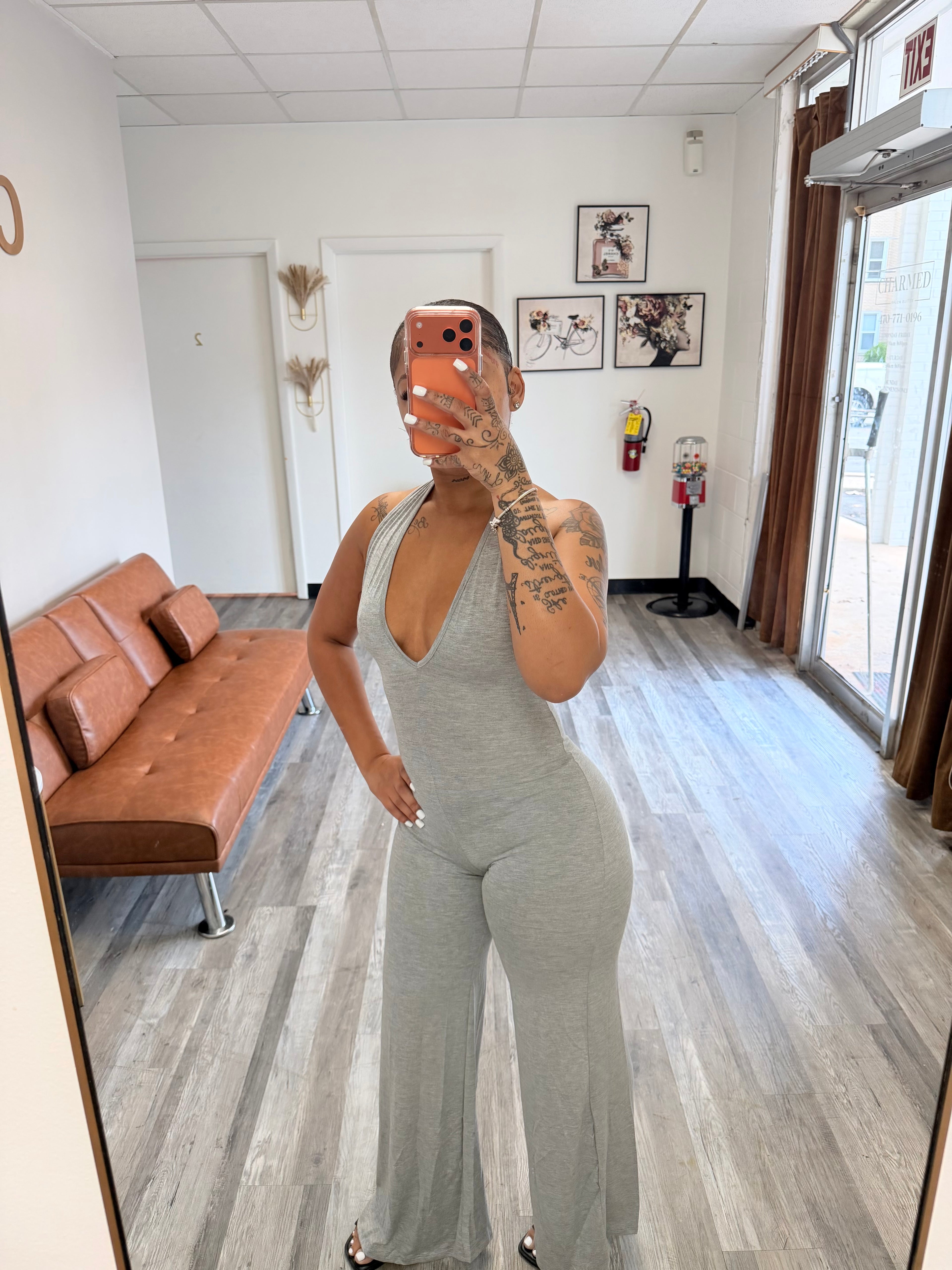 Luxe Halter Jumpsuit-Grey